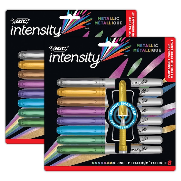Intensity Metallic Permanent Markers, Fine Point, Assorted Metallic, 8 Colors, 2PK